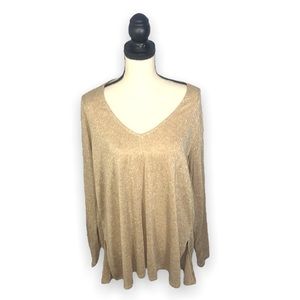 Show Me Your MuMu Oversized Shimmer Sweater Tan V-Neck Side Slit Large NWT